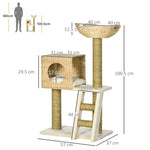 Cat Tree, 100.5 cm High, Cat Cave, Bed, Stairs, Sisal, Natural