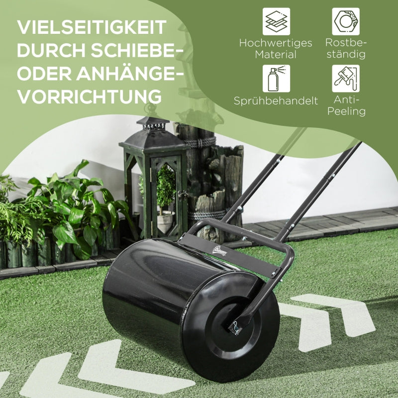 Lawn roller U-handle 32cm diameter 38L water or 62kg sand, metal black