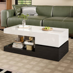 Modern Coffee Table with LED Ambient Lighting, Glass Shelf, High-Gloss Surface, Black and White