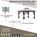 Folding Gazebo 4x4m Height Adjustable UV Protection Net Curtains Double Roof, Beige
