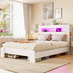 Wooden Bed Frame with Storage Headboard & LED, 140x200 cm, White