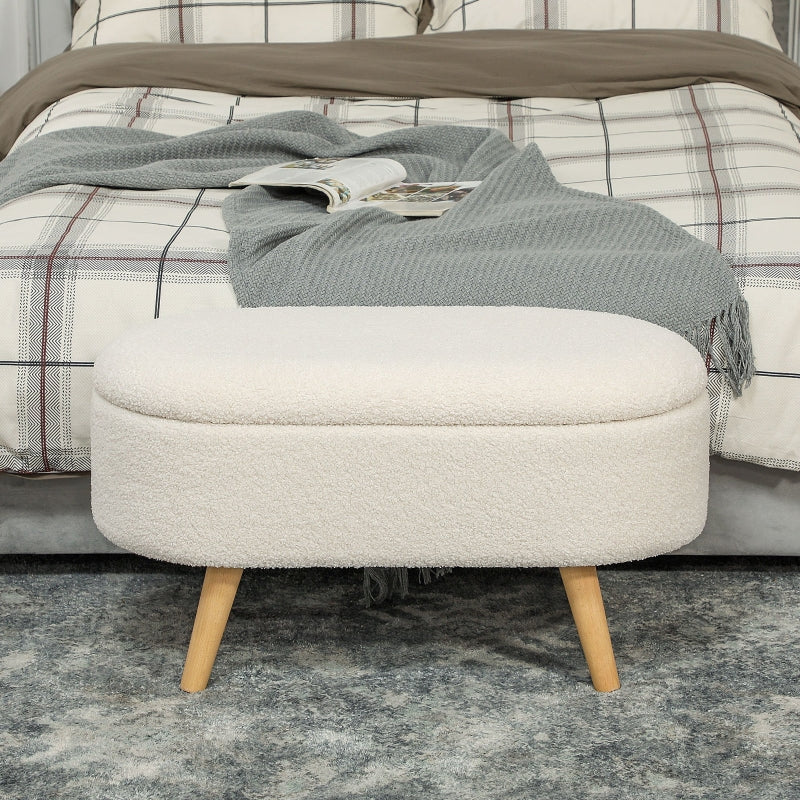 Storage Bench Footstool with Lid, Fabric Cover, White