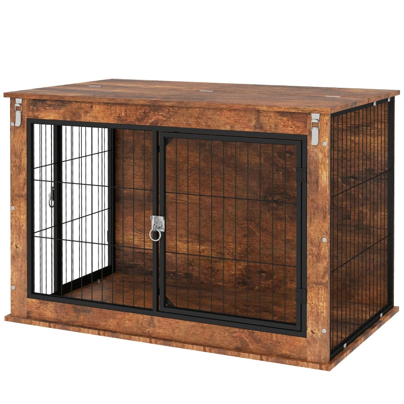 Dog Crate, 2-Door Lockable, Brown