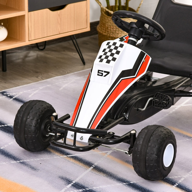 Go-Kart Ride-On Car with Pedal Brakes for Kids 3-6 Years, White Steel