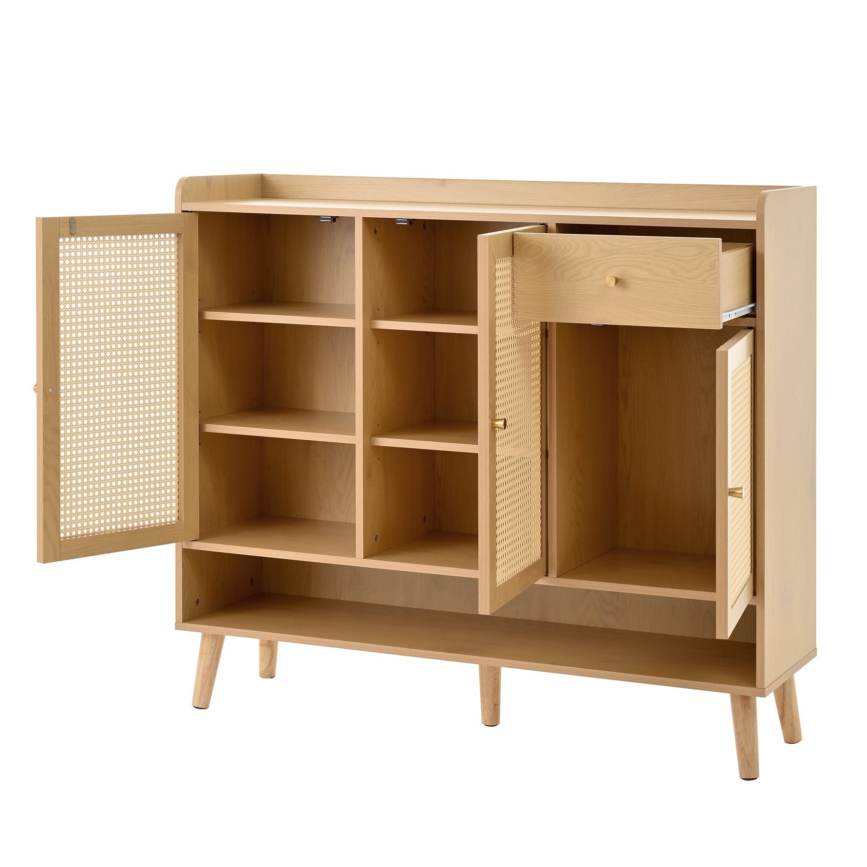Natural rattan shoe cabinet, 3 doors, 1 drawer, 5 shelves