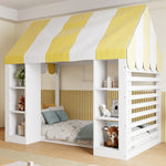 Children's Canopy Bed 90x200cm with Storage, Wooden Frame, White