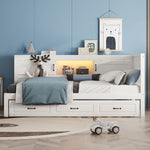 Sofa Bed Daybed with LED Lights, Pull-Out Bed and USB Charging, White