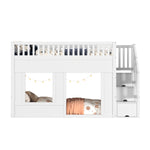 Children's Bunk Bed 90x200cm with Staircase Wardrobe, White