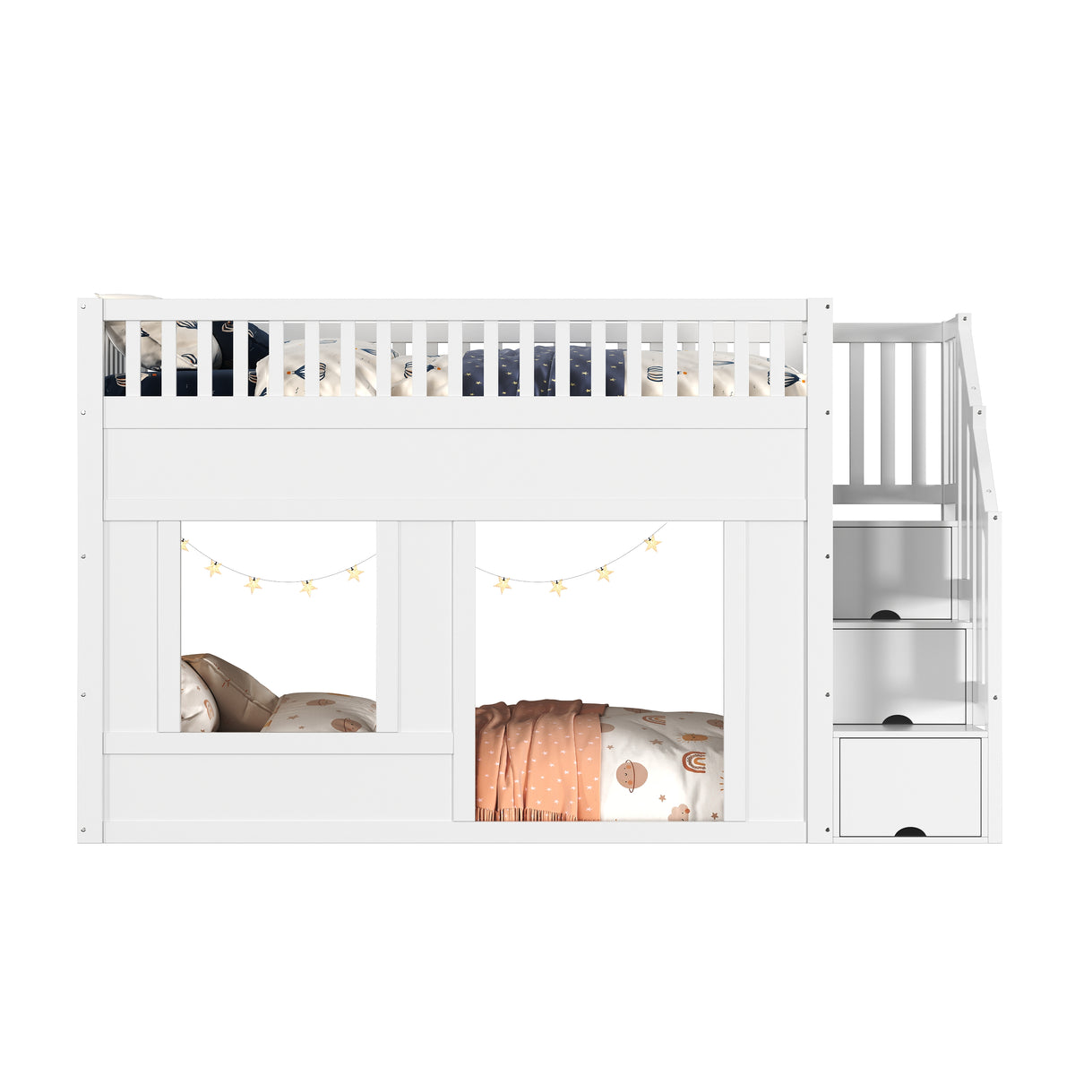 Children's Bunk Bed 90x200cm with Staircase Wardrobe, White