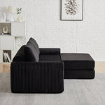 2-in-1 Sofa Bed with Two Pillows and Removable Footstool, Corduroy