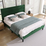 Upholstered Bed 140x200cm with Slatted Frame & Headboard, Velvet Dark Green