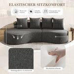 Linen Sofa with 4 Cushions, Cup Holder and Side Pocket, Dark Grey