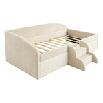 Children's Upholstered Bed 90x190cm with Steps, Beige Velvet