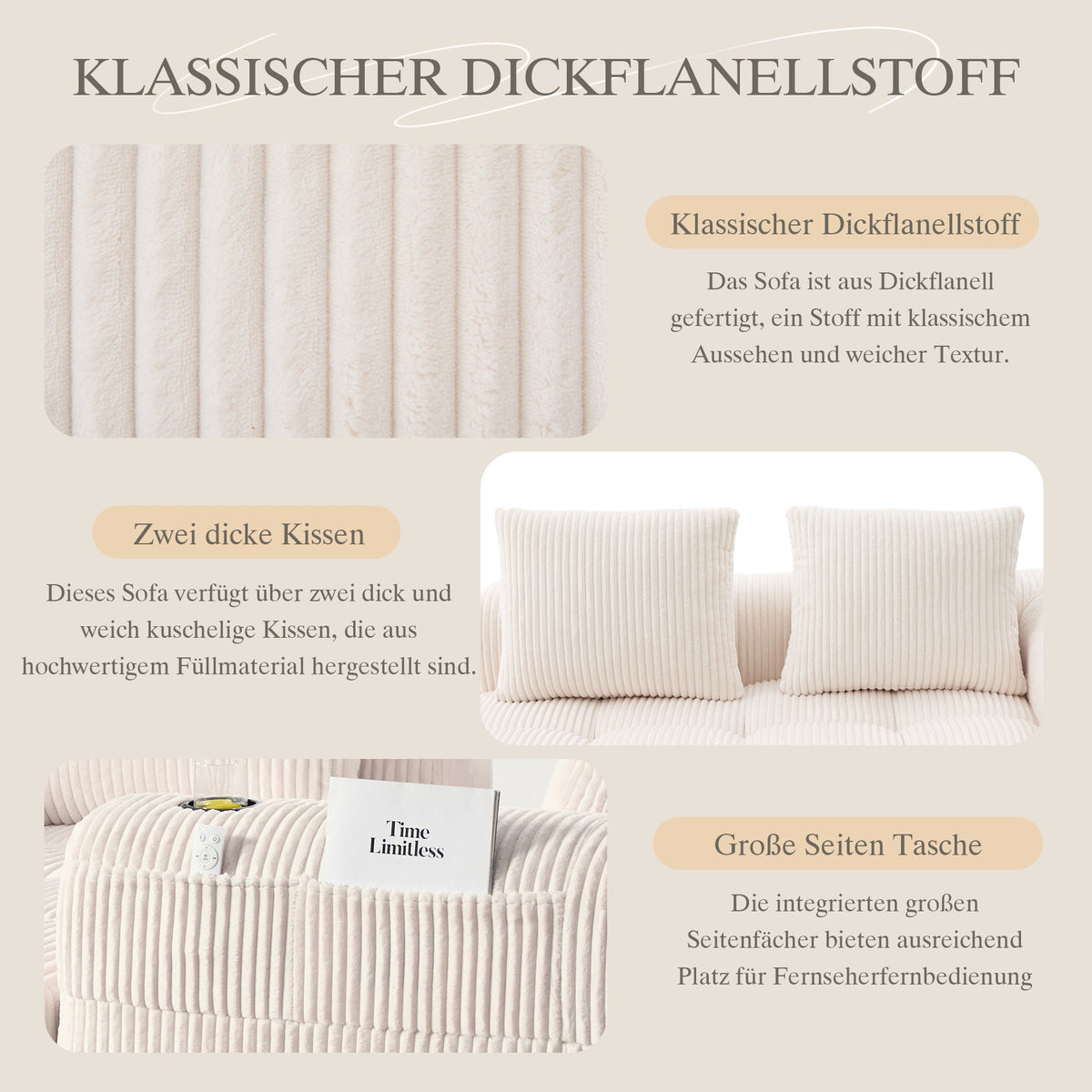 Two-Seater Sofa Storage Pocket Drink Holder - Corduroy