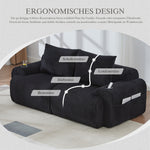 Modular Corduroy Sofa for 2 People, Combinable with Cup Holder and Storage Pocket, Black