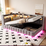 Multifunctional Upholstered Sofa Bed with Hydraulic Storage, LED and USB Ports, Light Grey Velvet