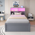 Multifunctional Hydraulic Sofa Bed 90x200 with Storage & LED, Grey