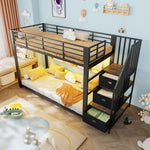 Metal Bunk Bed 90x200cm with Stairs, Storage & LED, Black