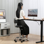 Rolling Stool, Height-Adjustable Swivel with Backrest & Wheels, Faux Leather Black