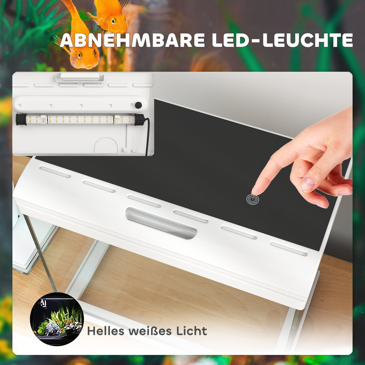 Aquarium, 17L Fish Tank with LED Lighting & Filter System, White