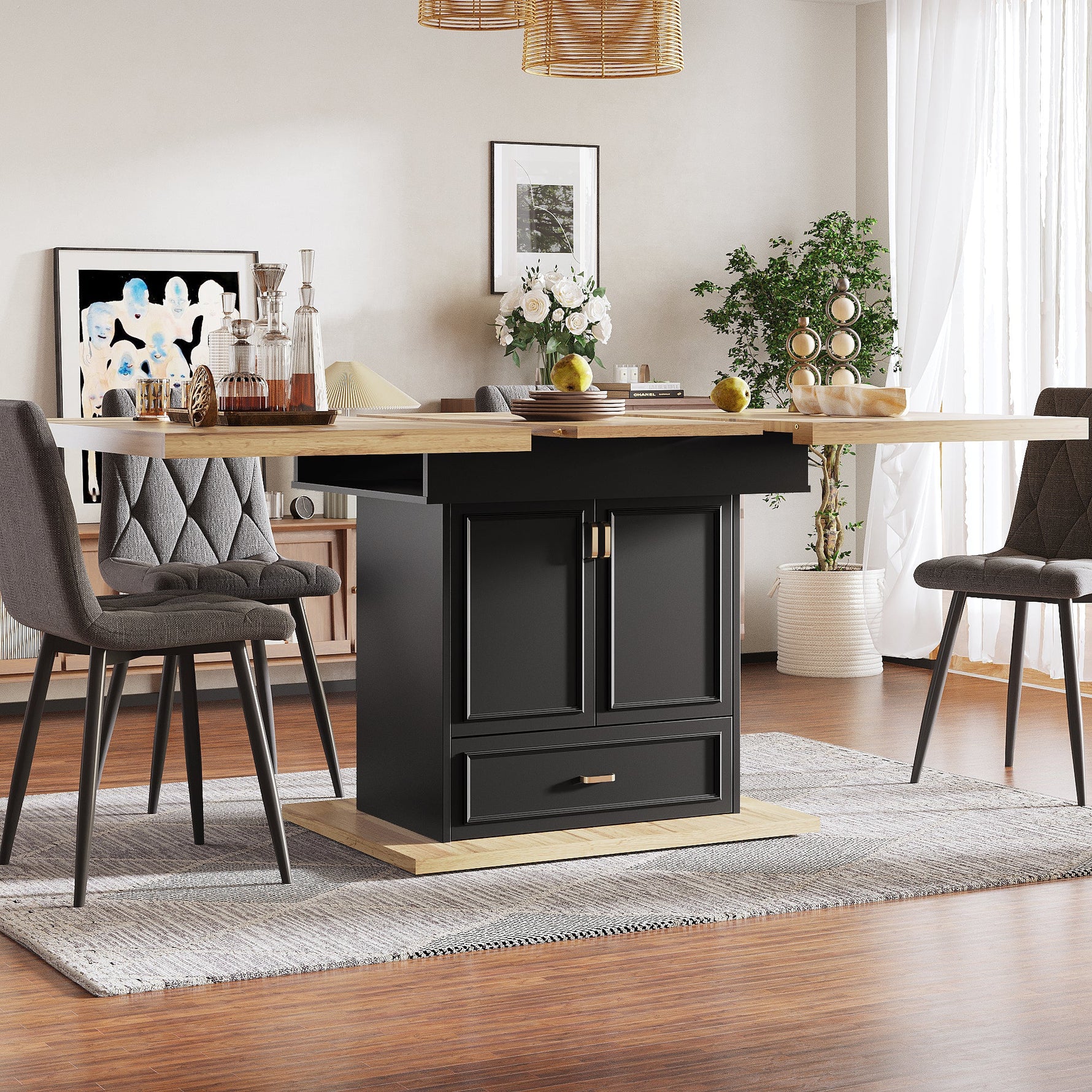 Extendable Dining Table 110-140cm 6-Person for Kitchen & Dining Wooden