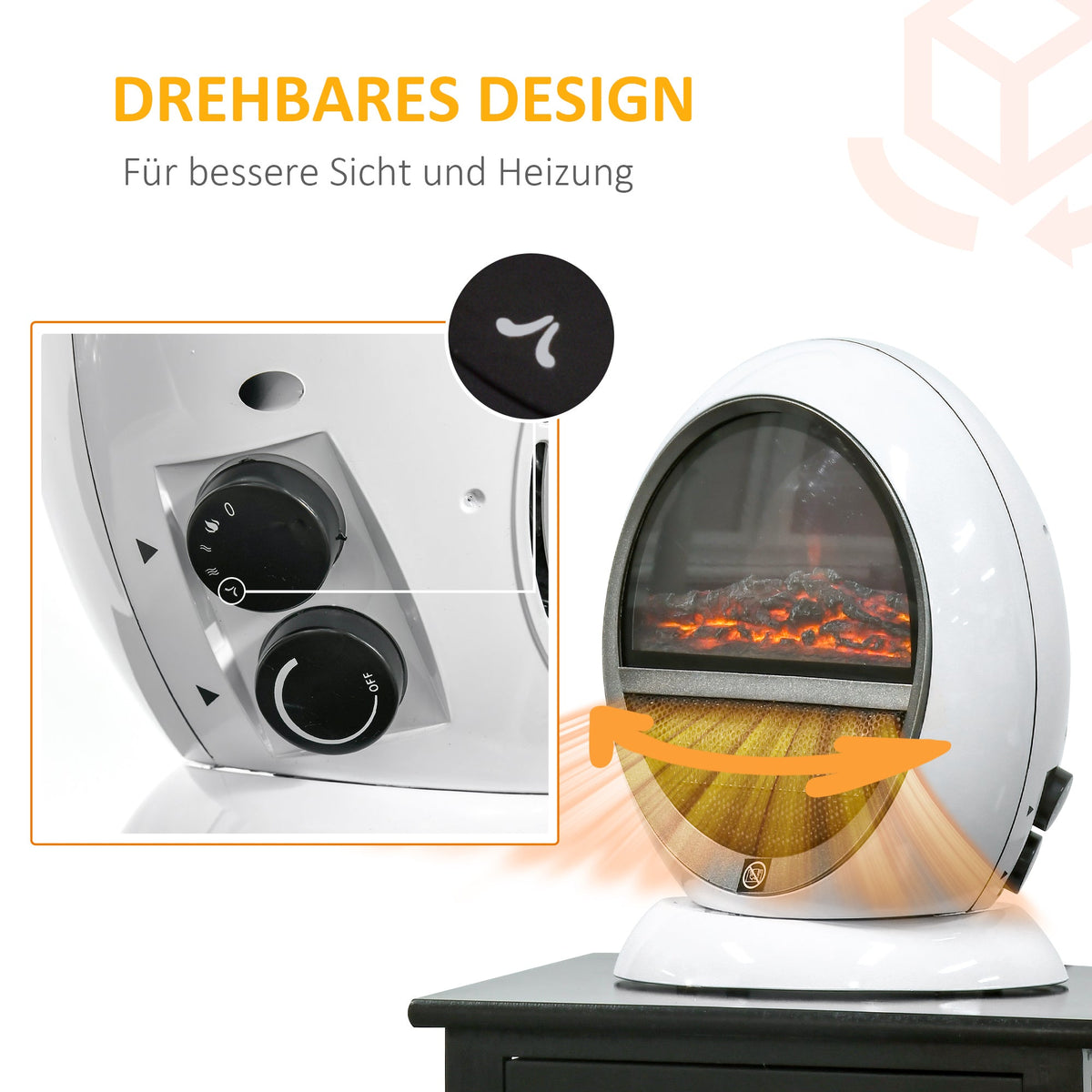 LED Electric Fireplace, 1500W Flame Effect, White ABS Plastic