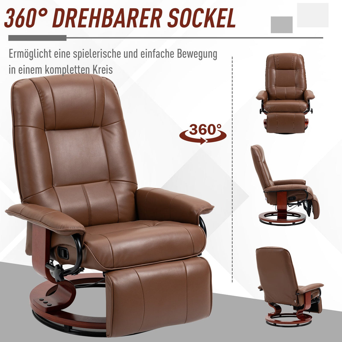Swivel Recliner Chair, Reclining Footrest Armrests, Faux Leather