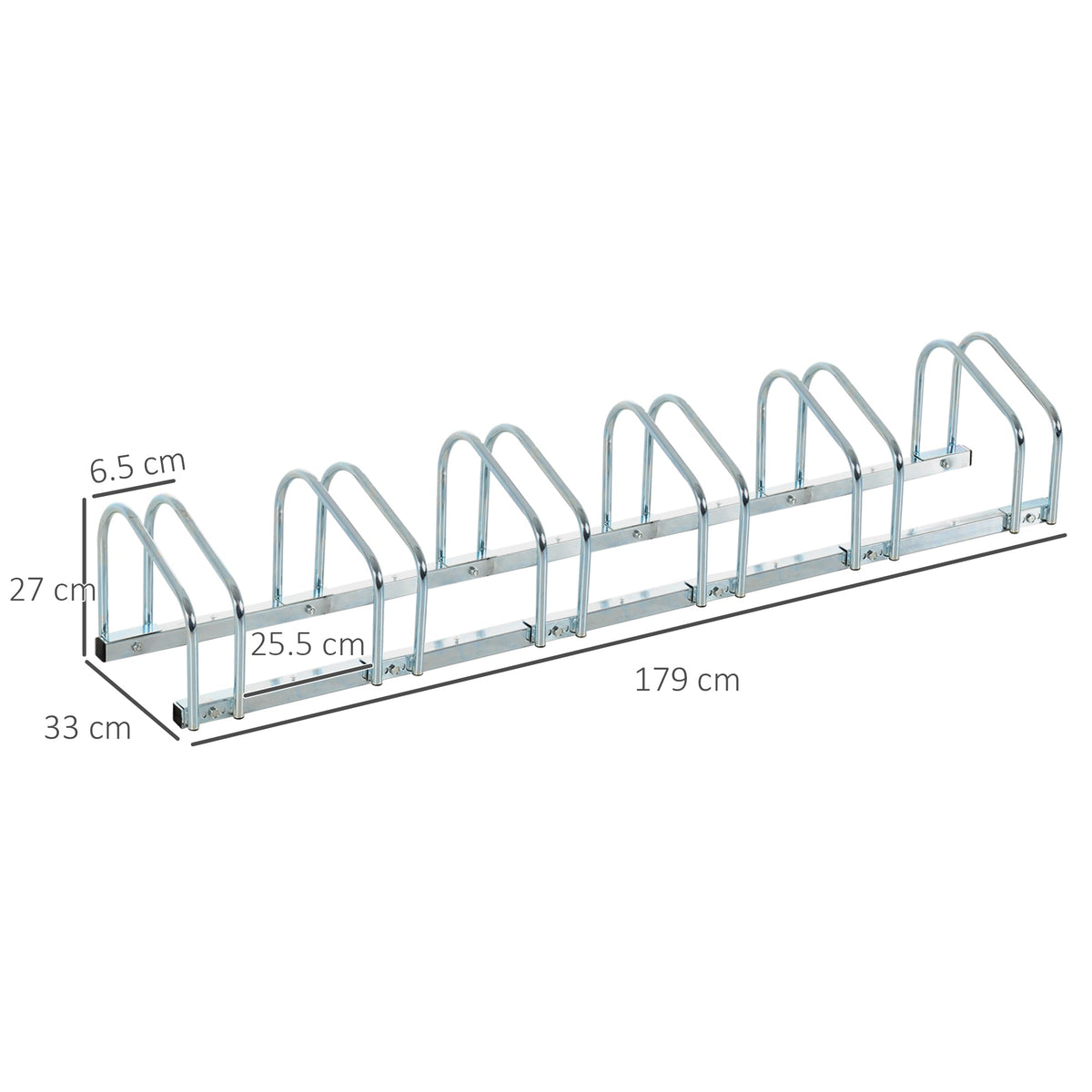 Bicycle Stand, 6 Bikes, Weatherproof, Durable, Steel Silver
