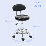 Rolling Stool, Height-Adjustable Swivel with Backrest & Wheels, Faux Leather Black