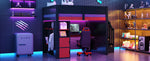 Gaming Wooden Loft Bed with Desk, Multi-Tier Storage, LED Lighting, USB Port and Staircase, Black and Red