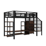 Loft Bed 90x200 with TV Stand, Power Outlet & Ladder, Black