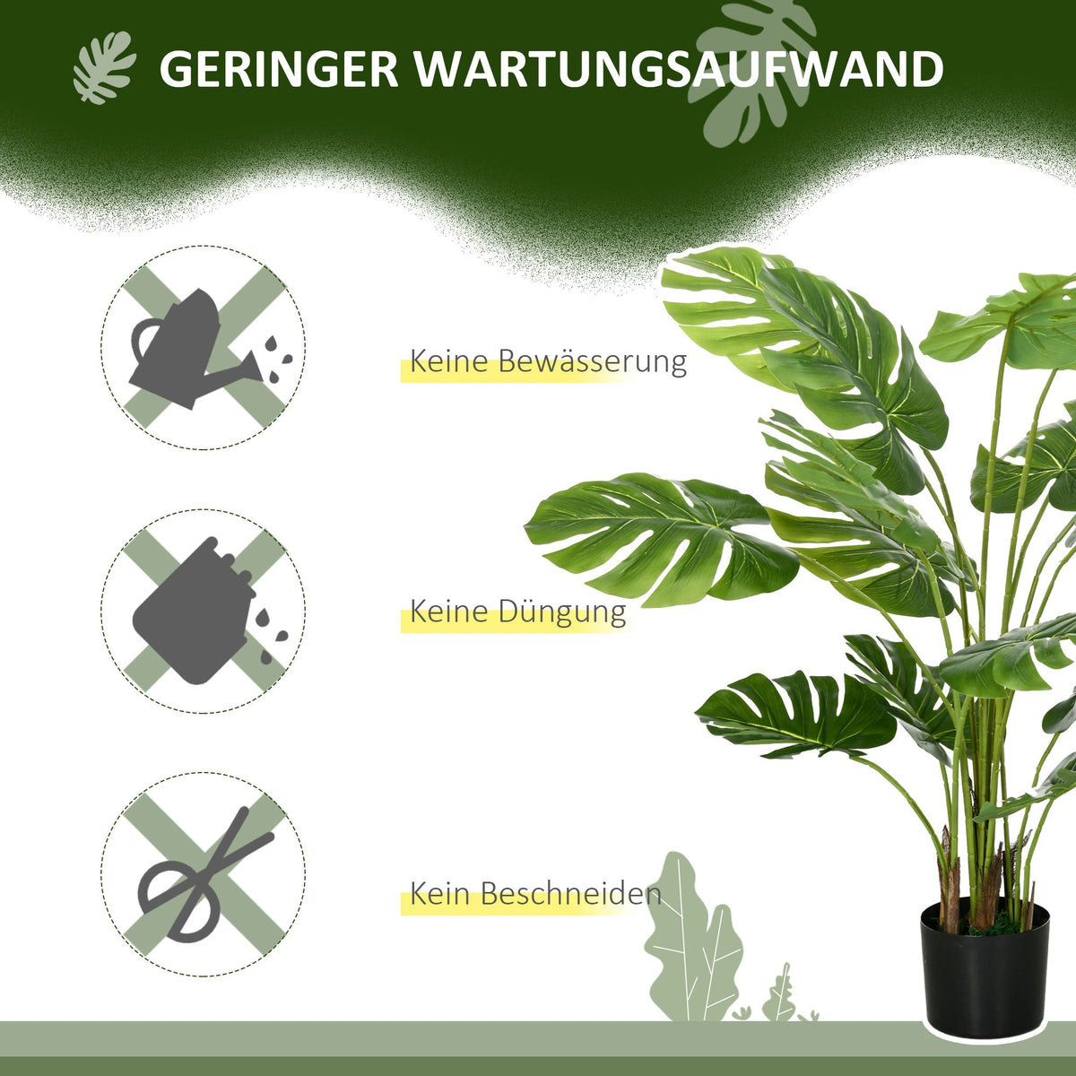 Artificial Monstera 120cm Plant with Planter, Green