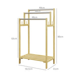 Freestanding Towel Rack Stand with 4 Hooks 3 Bars for Bathroom, Bamboo Natural