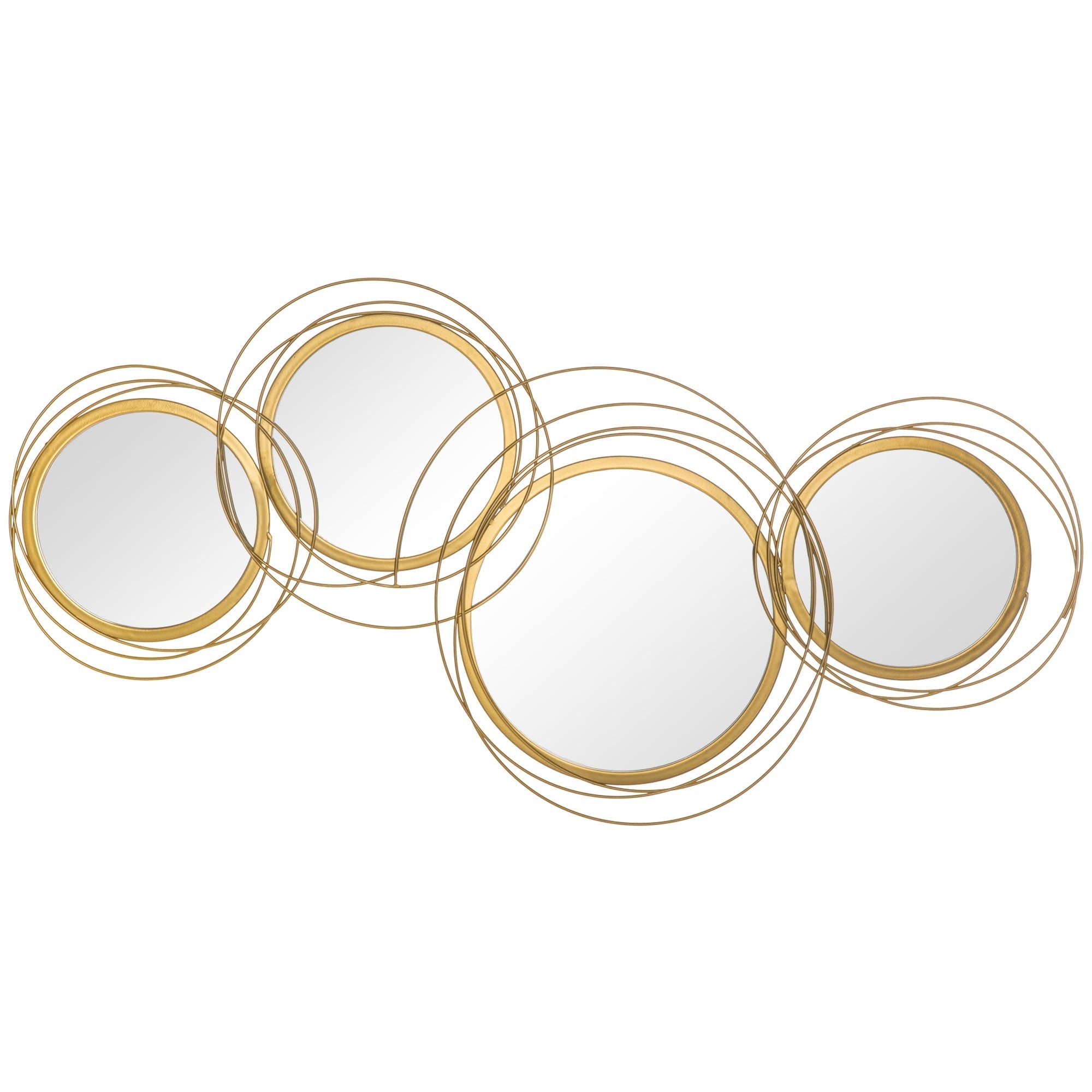 Mirror Set, 4 Round Mirrors Wall Decoration, Elegant Metal