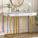 Console Table 2-Drawer Luxury Hallway Side Table 110x32x85 cm White/Gold