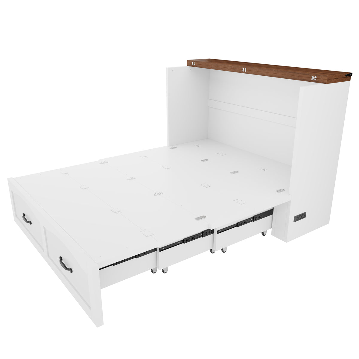 Folding Bed 140x200cm with Storage & Socket, White Metal Frame