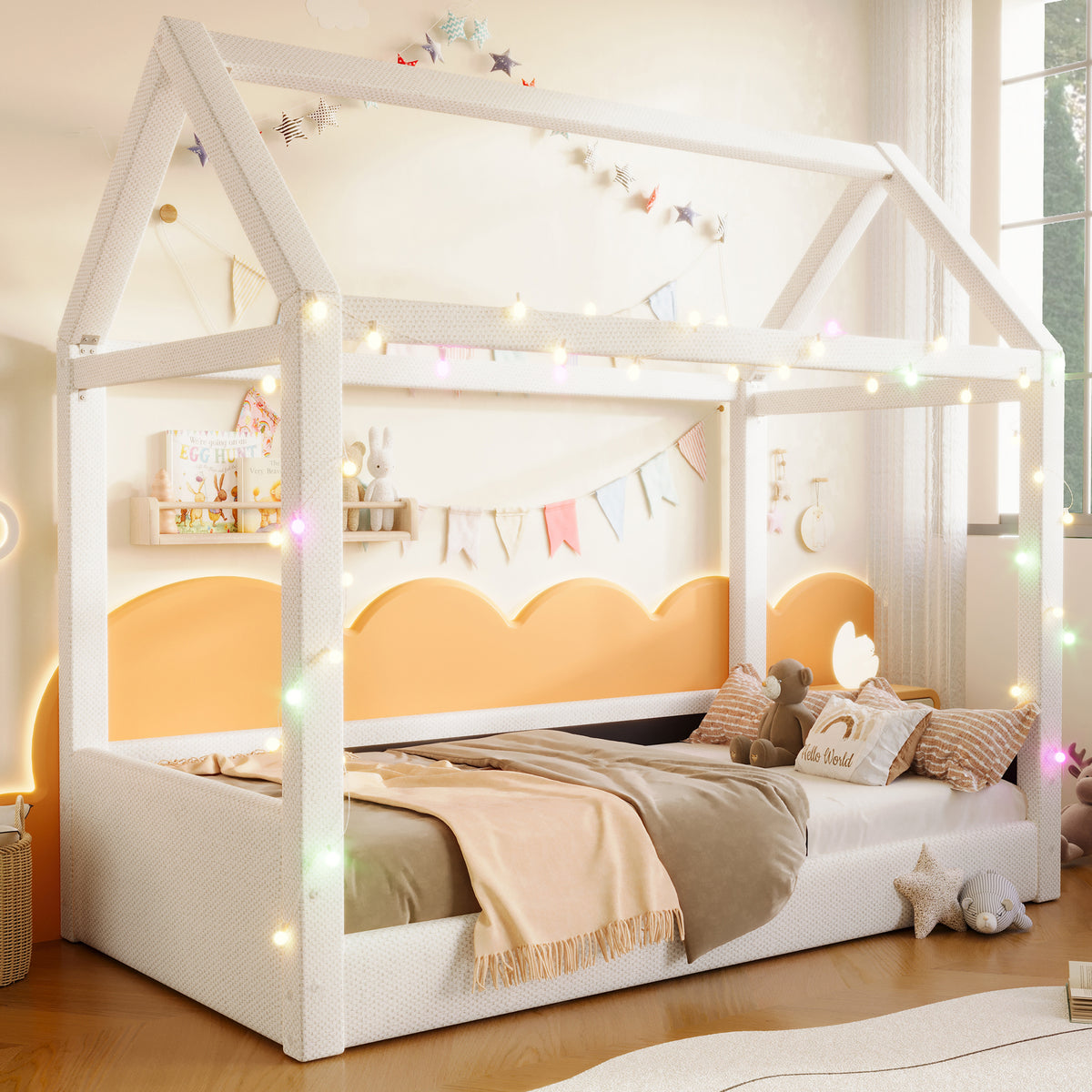 Upholstered Daybed 90x200cm with LED Light Strips - Beige