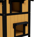 Cat House, 2-Level Outdoor Hut with Flower Box, Fir Wood Yellow