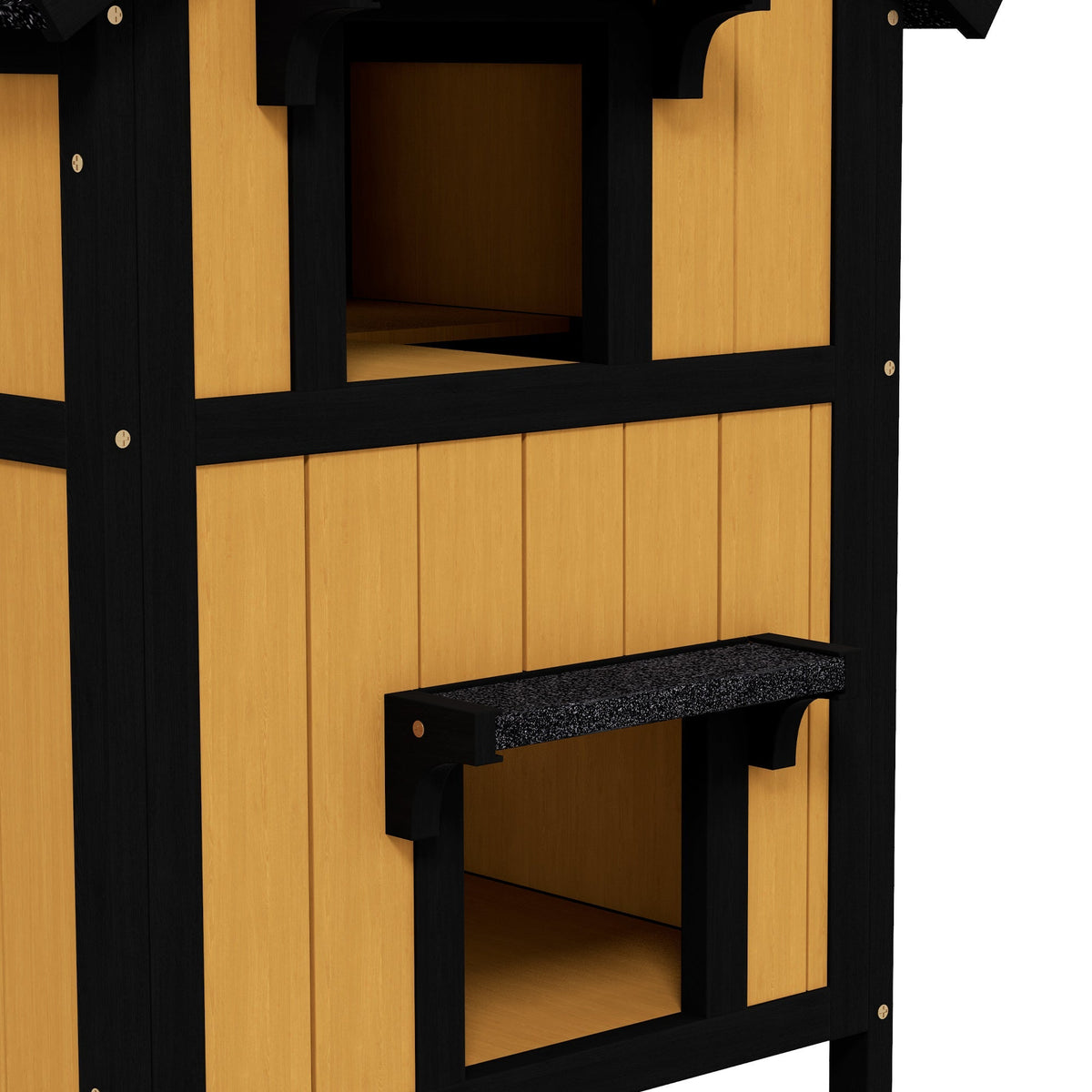 Cat House, 2-Level Outdoor Hut with Flower Box, Fir Wood Yellow