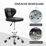 Rolling Stools, Set of 2, Swivel, Height-Adjustable, Dark Grey Faux Leather & Steel