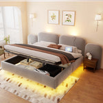 Upholstered Bed 180x200cm with Storage & LED, Grey Velvet