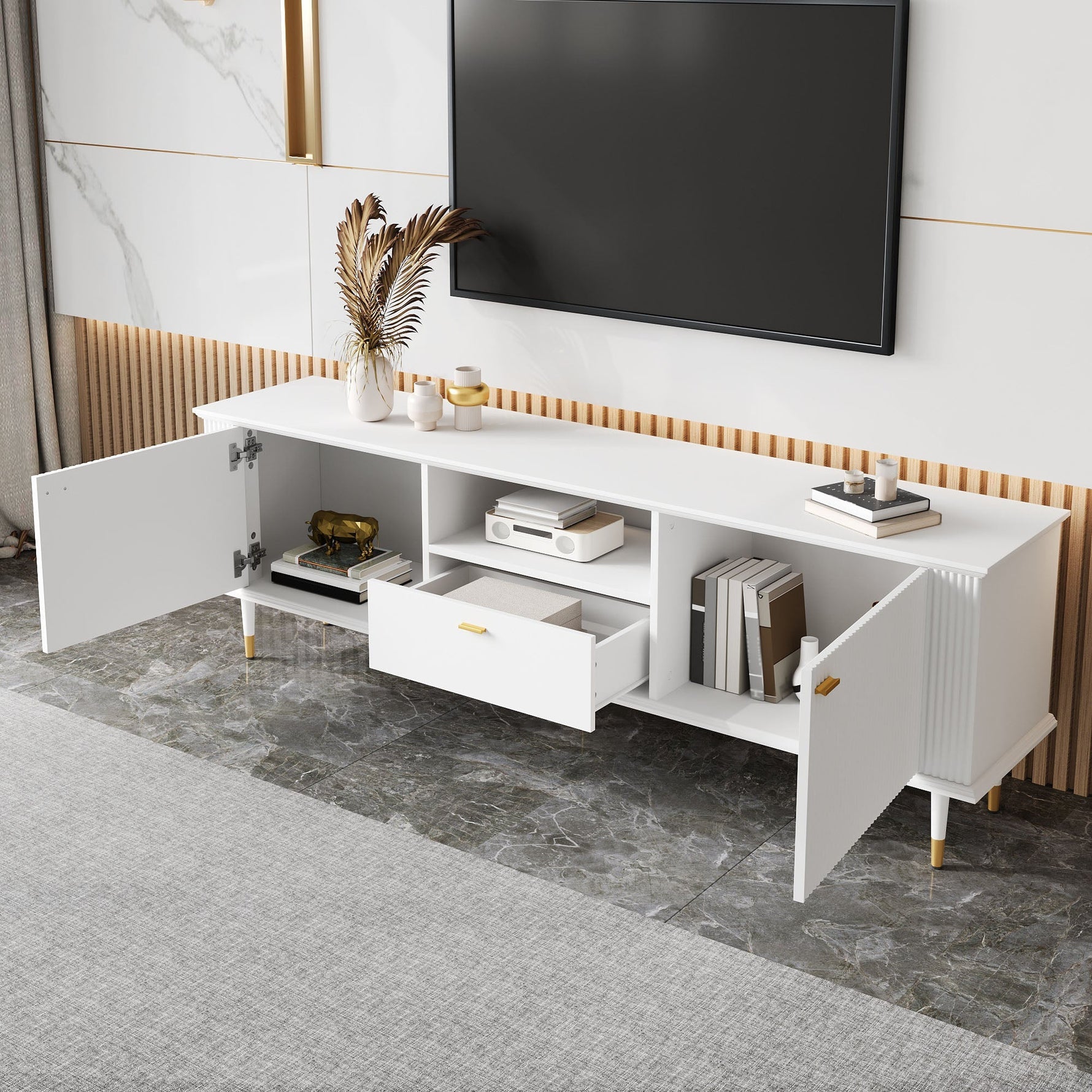 TV Stand with Storage and Cable Management