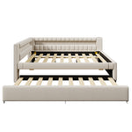 Daybed with Pull-Out Bed, LED Light Strip and USB Ports, Beige Linen