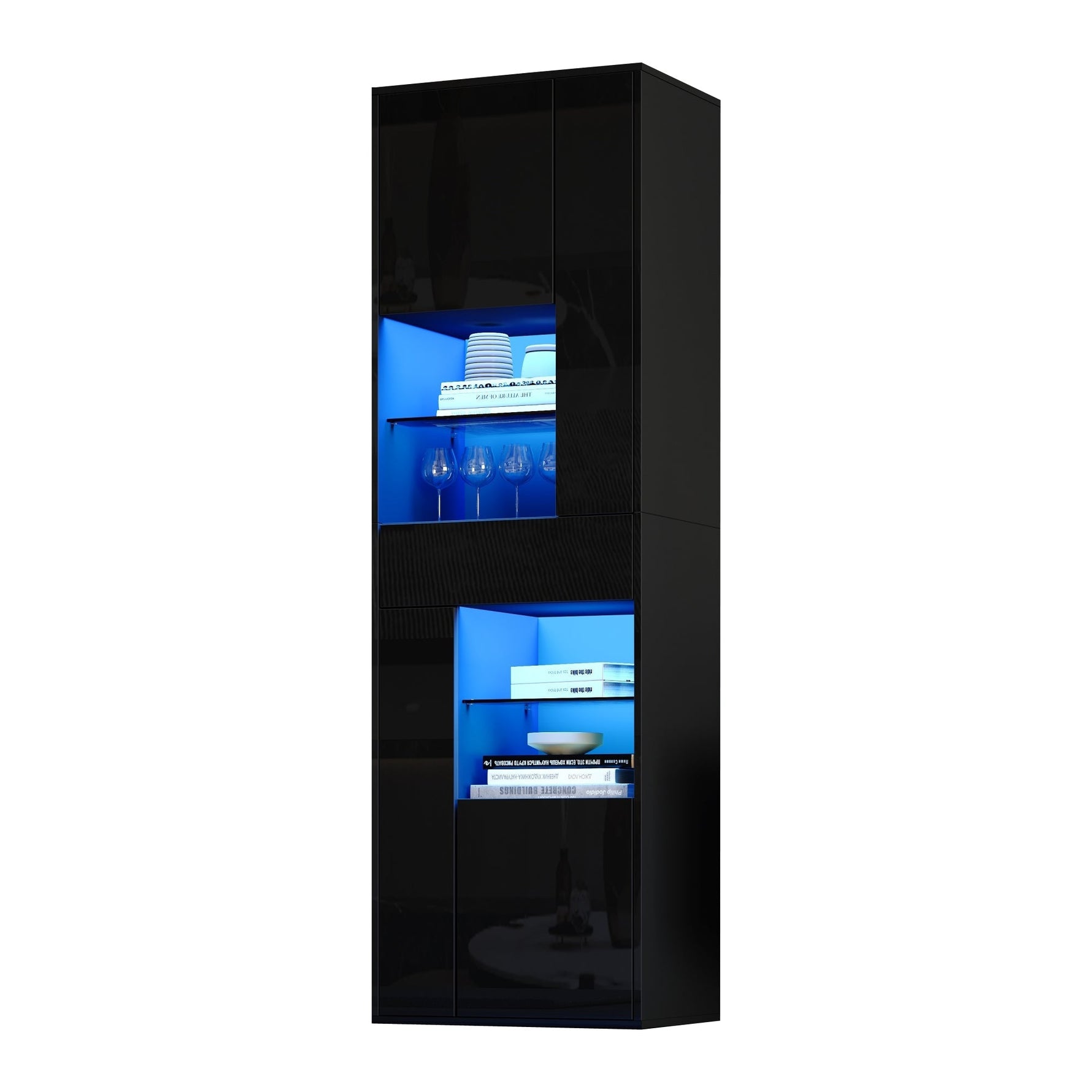 Display Cabinet 55x38x170cm Tall with LED Light, High-Gloss Black