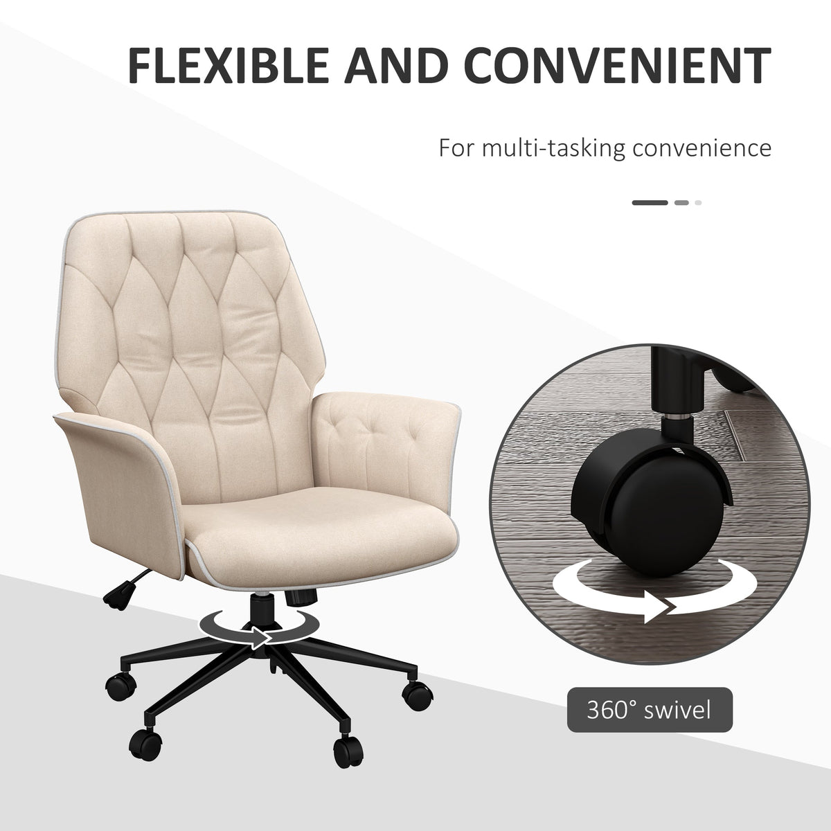 Office Chair, Rocking Function, Adjustable, 120 kg, Beige