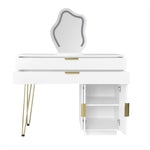 Dressing table with LED-lit mirror, extendable design, white