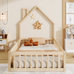 Children's House Bed 90x200 cm Chimney Shape, Natural Pine Wood