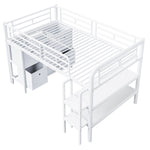 Children's Loft Bed 90x200 with Storage Stairs and Drawers, White Metal