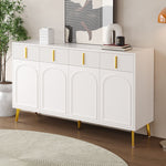 Sideboard, 4 Doors 4 Drawers, Gold Handles Legs, White MDF