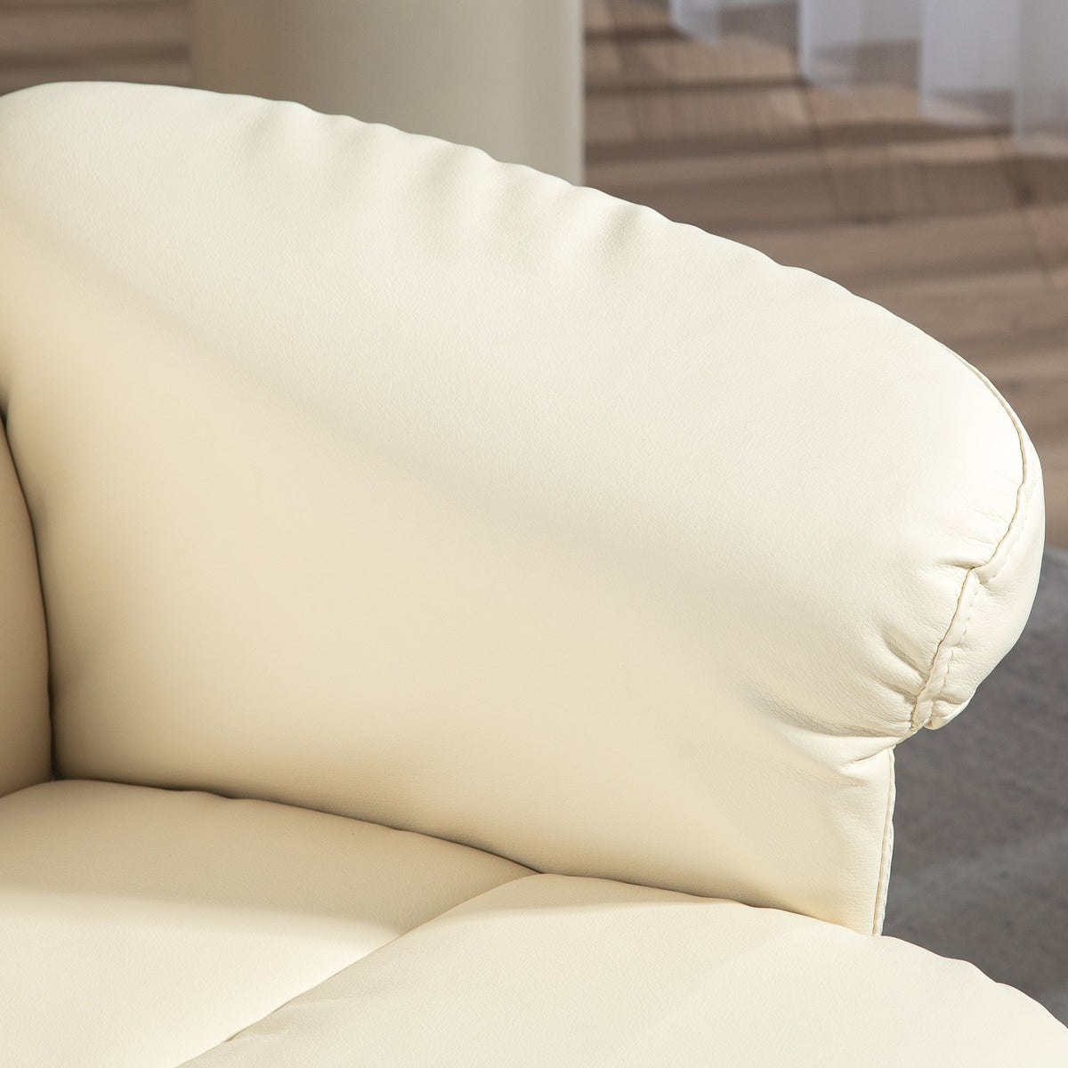 Recliner Chair with Footstool, Storage, Reclining, Swivel, Faux Leather, Cream White